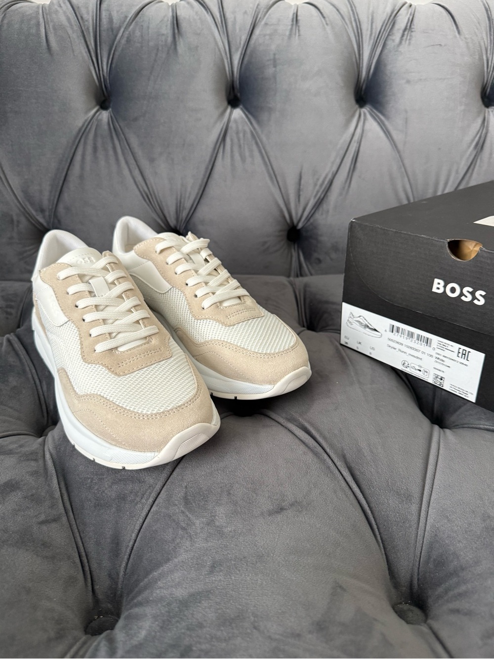 NEW Hugo Boss Beige and White Runner Sneakers size 8